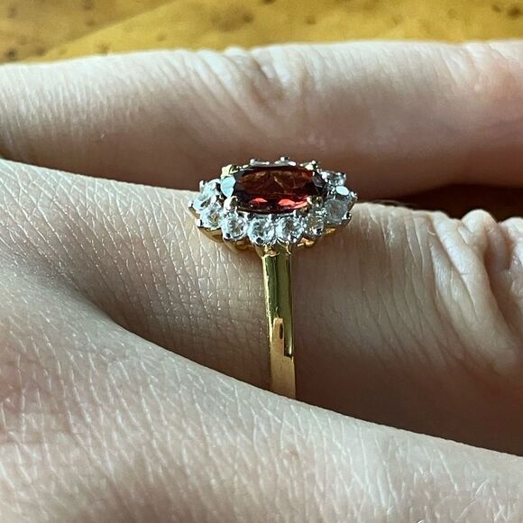 Natural Red Garnet Sterling Silver Halo Ring Discounted Size 8 - Picture 3 of 11